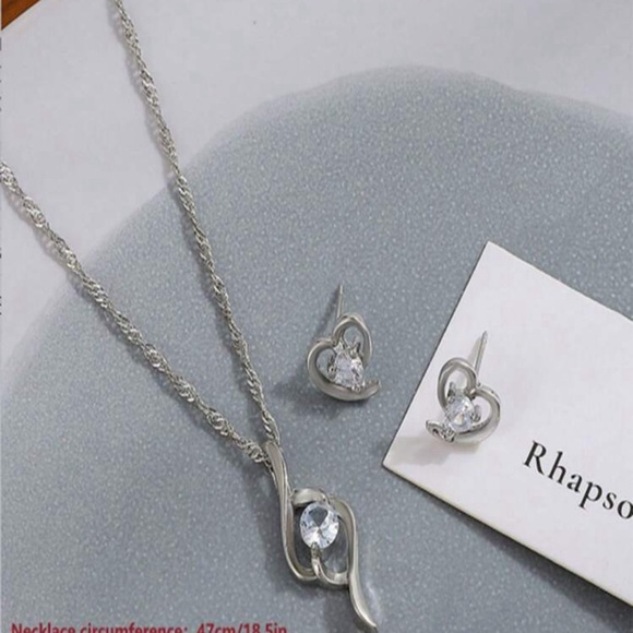 3pcs New Design Cubic Zirconia Decor Heart Shaped Necklace & Earrings Set, - Picture 7 of 7